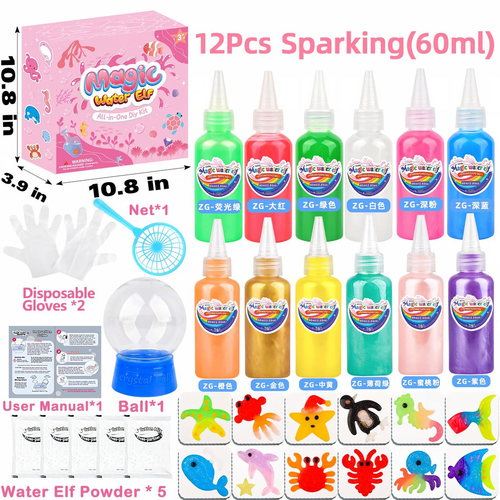 YARUN Magic Water Elf Kit – DIY Squishy for Kids, 12 Gels & 12 Molds