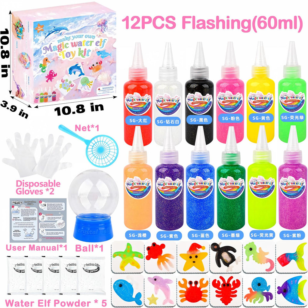 YARUN Magic Water Elf Kit – Creative Squishy for Kids, 12 Gels & 12 Molds