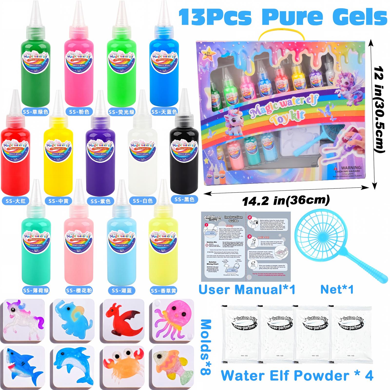 YARUN Magic Water Elf Kits – Squishy for Kids, 13 Gels & 8 Molds