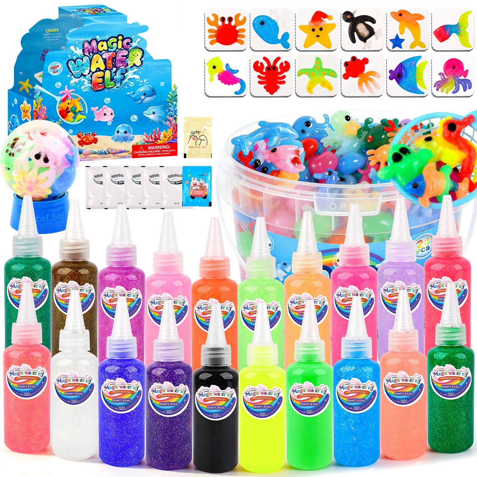 YARUN Magic Water Elf Kit – Squishy for Kids, 20 Gels & 12 Molds