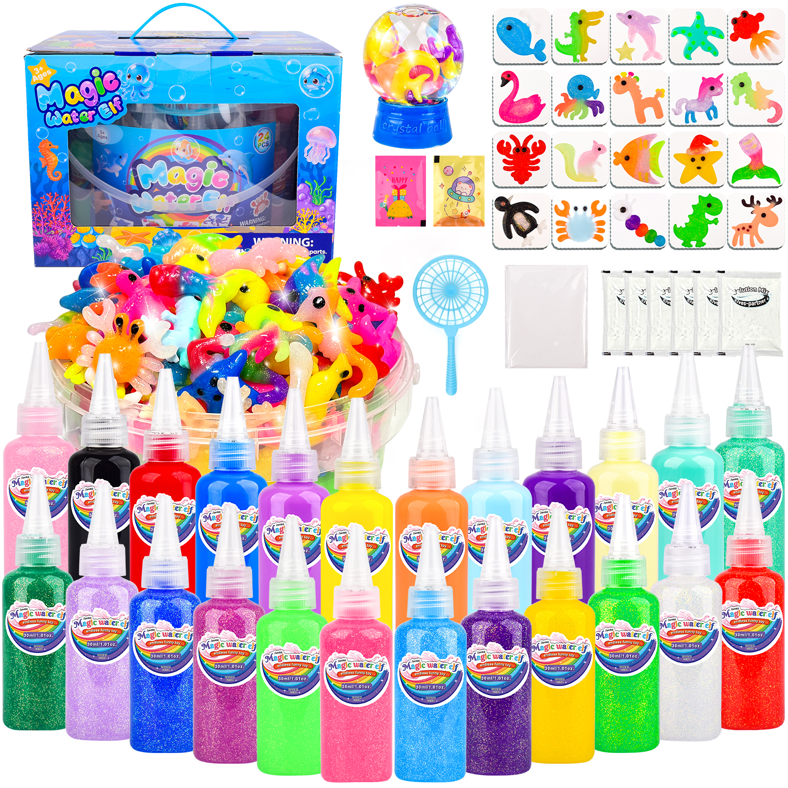 YARUN Magic Water Elf Kit – Squishy for Kids, 24 Gels & 12 Molds