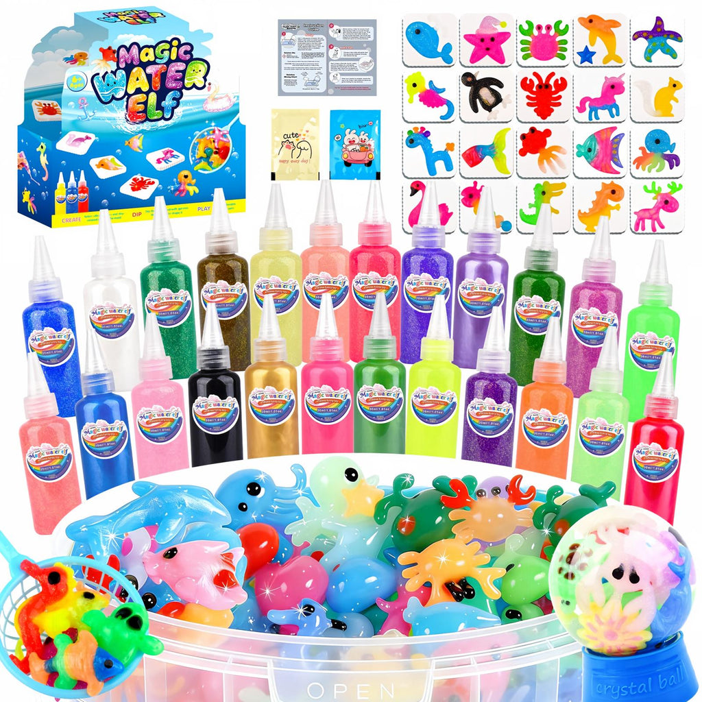 YARUN Magic Water Elf Kit – Squishy for Kids, 24 Gels & 20 Molds