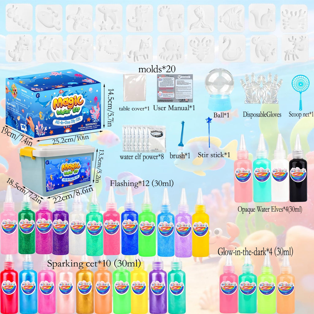 YARUN Magic Water Elf Kit – Squishy for Kids, 30 Gels & 20 Molds