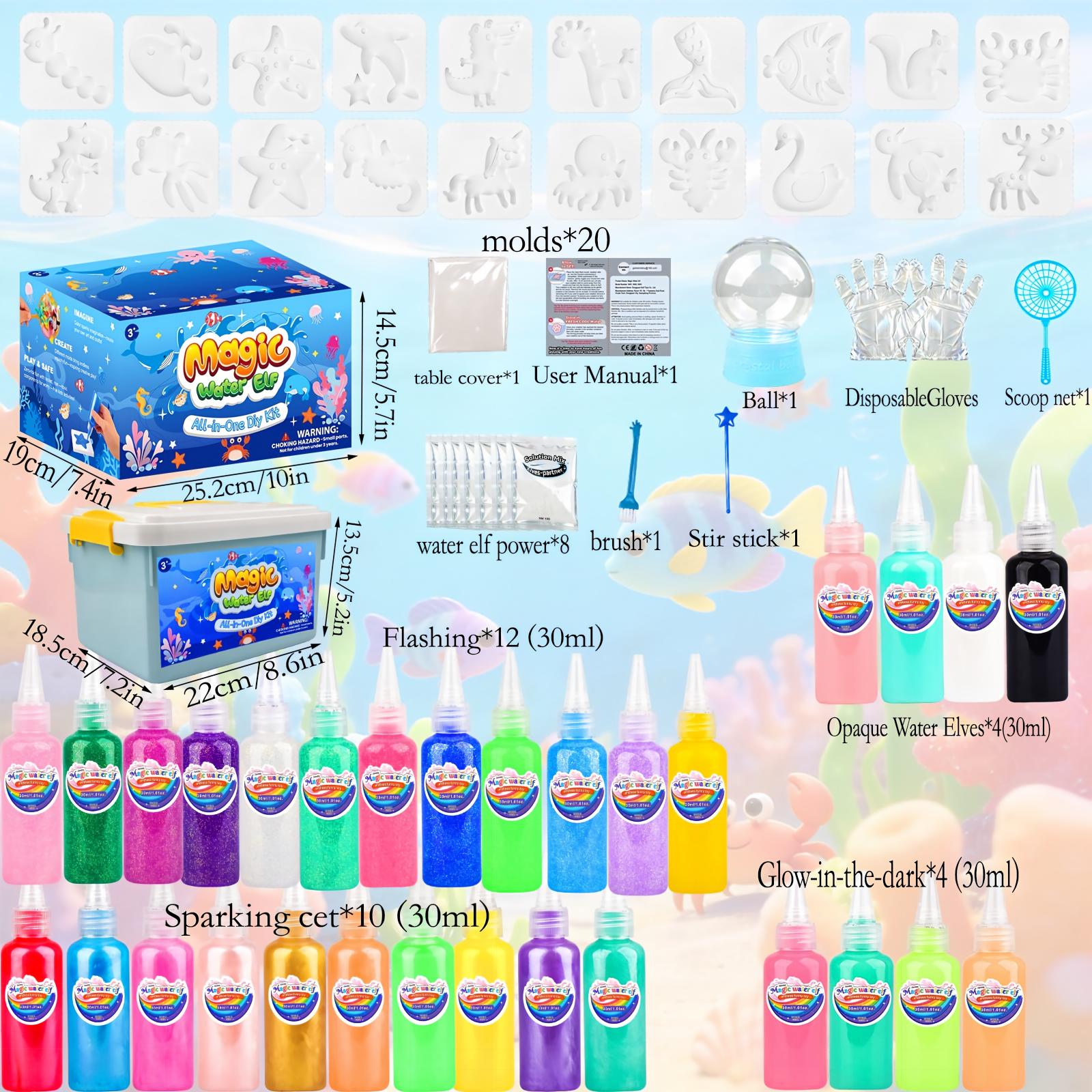 YARUN Magic Water Elf Kit – Squishy for Kids, 30 Gels & 20 Molds