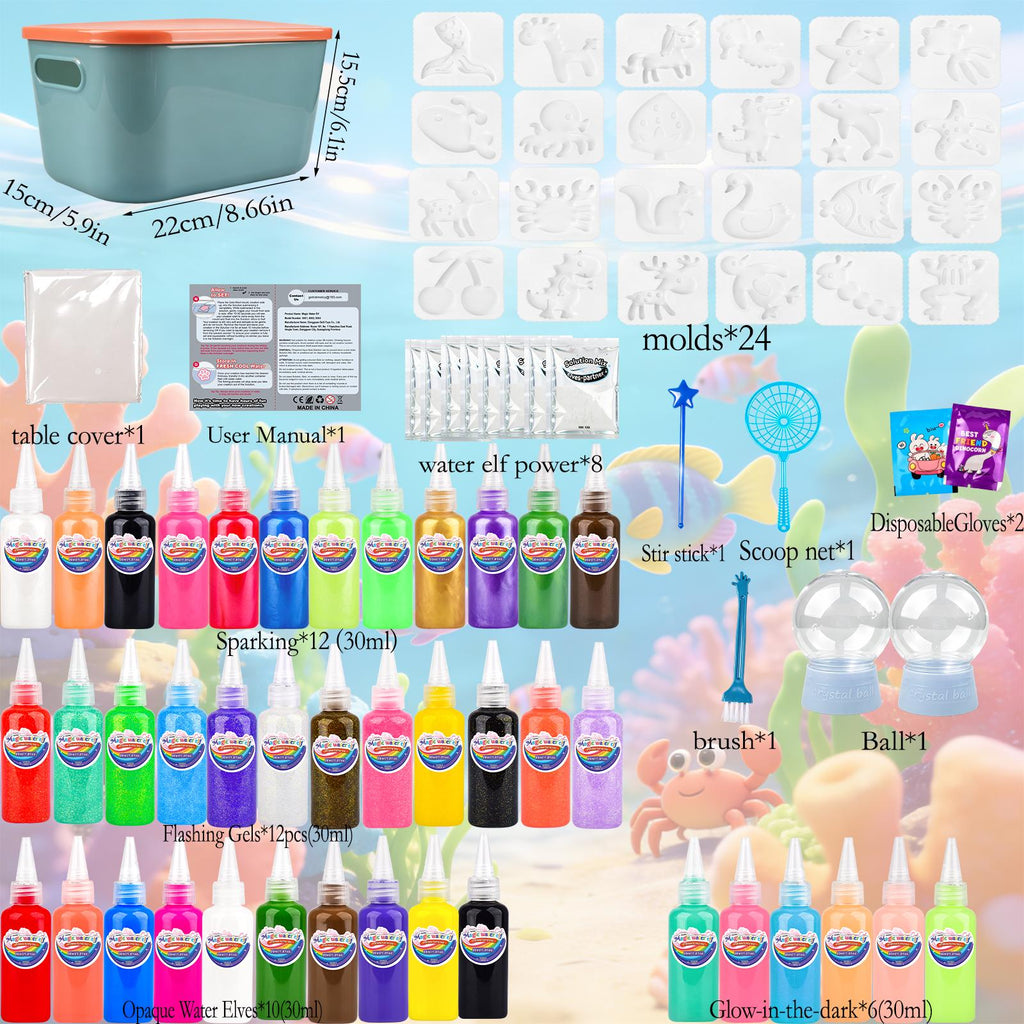 YARUN Magic Water Elf Kit – Squishy for Kids, 40 Gels & 20 Molds