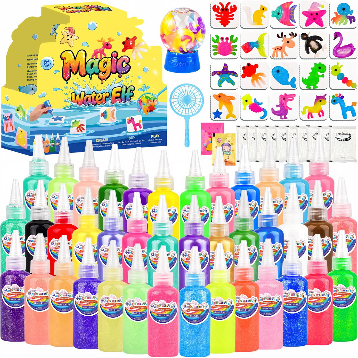 YARUN Magic Water Elf Kit – Squishy for Kids, 40 Gels & 20 Molds