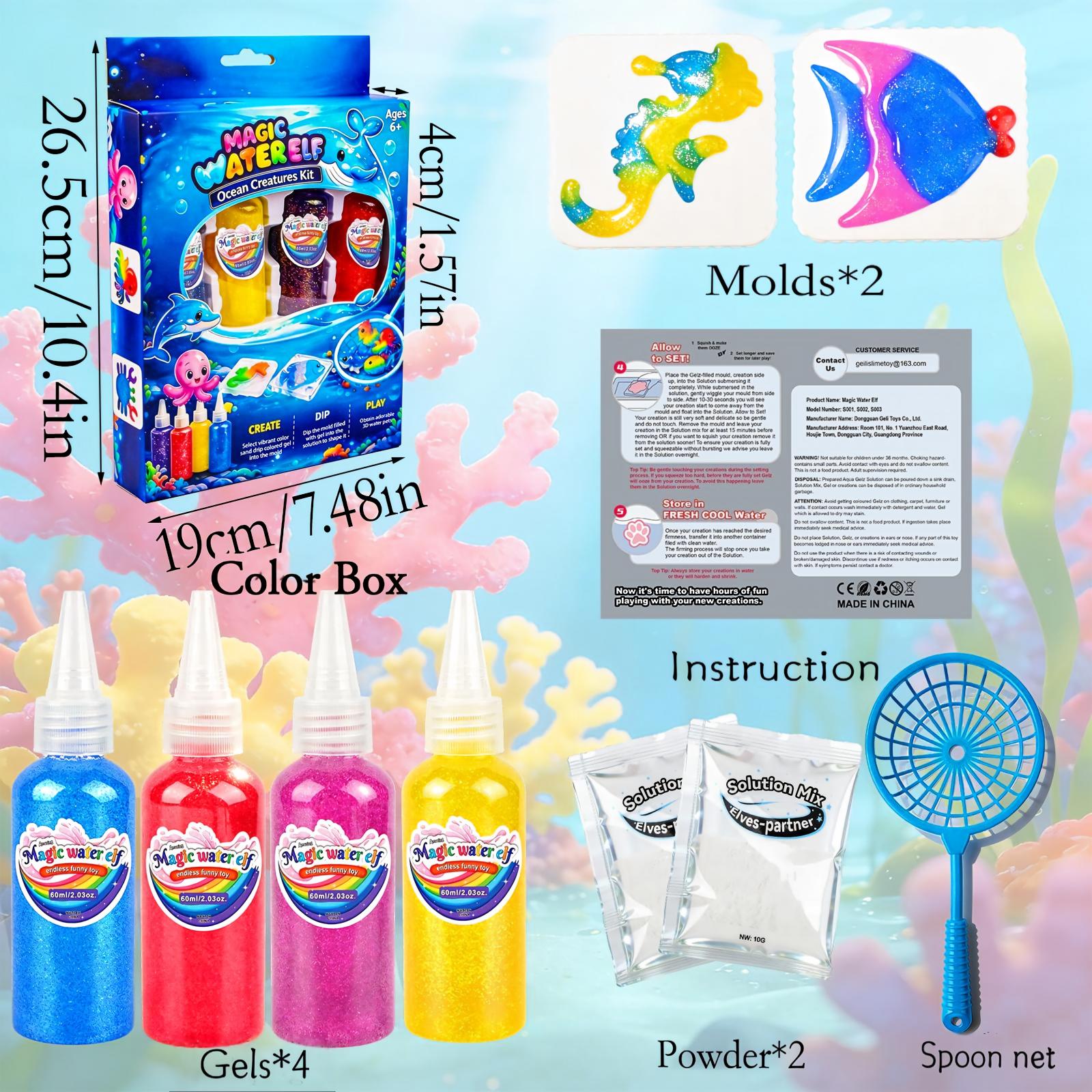YARUN Magic Water Elf Toy Kit – Squishy Maker, 4 Gels & 2 Molds