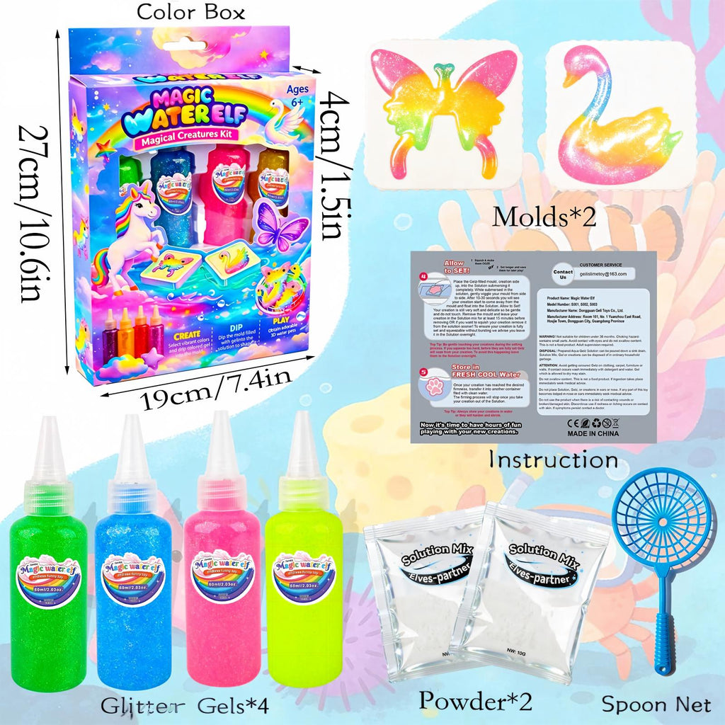 YARUN Magic Water Elf Toy Kit – Sensory DIY Craft, 4 Gels & 2 Molds