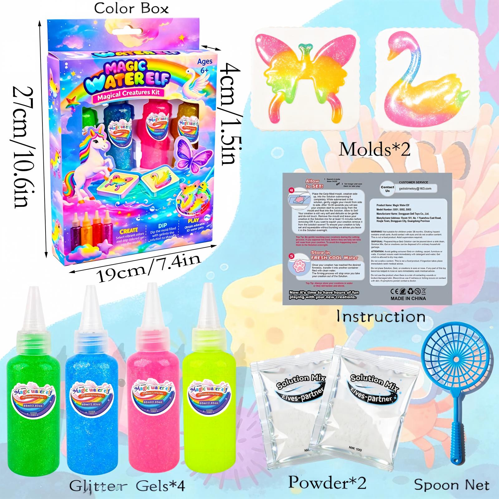 YARUN Magic Water Elf Toy Kit – Sensory DIY Craft, 4 Gels & 2 Molds