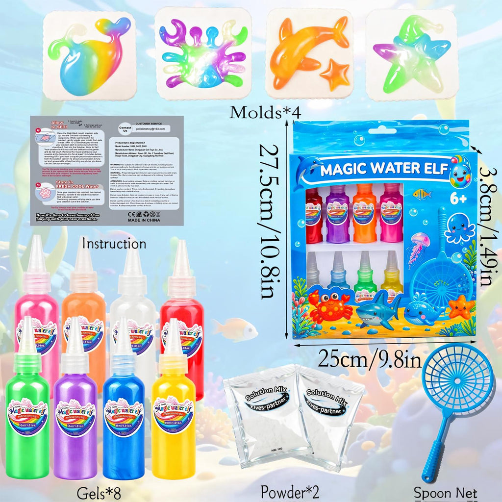 YARUN Magic Water Elf Kit – Squishies for Kids, 8 Gels & 4 Molds